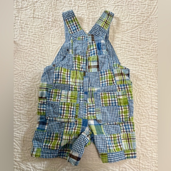 Gymboree Blue Green Plaid Patchwork Overalls | 6-12m - Picture 3 of 3